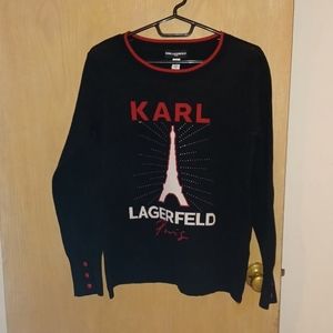 New KARL LAGERFELD PARIS, Black/Red Sweater, Sz Small